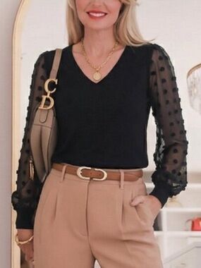 Adrianna Papell Black Sheer Sleeve Top